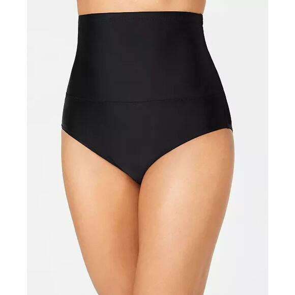 Island Escape High-Waist Tummy Control-Top Bikini Bottoms, Black, Size 10 0396 - Picture 1 of 4